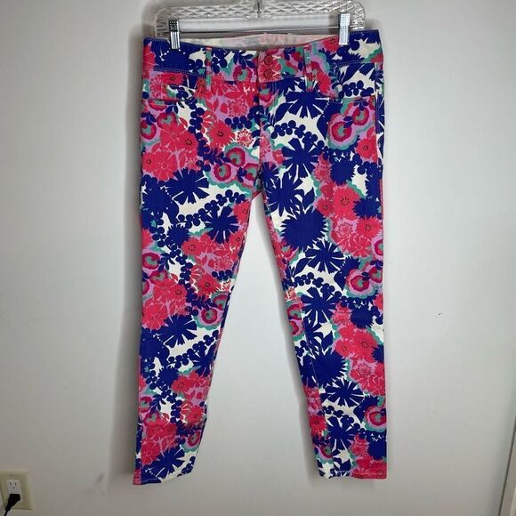 Lilly Pulitzer Worth Skinny Mini Print Secret Garden Floral Cropped Jeans 6 Pink - Picture 5 of 8
